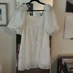 NWT Nasty Gal White Tie back mini Dress with Gold Stars